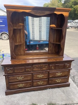 Bedroom Dresser with Glass Mirror Some Flaws Please Read - Image 1 of 4