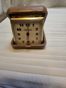 Vintage Equity Travel Alarm Clock Fold Up Style Case Gold and Orange WORKS - Picture 1 of 4