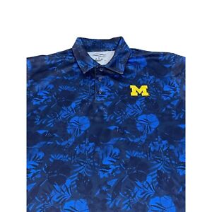 University of Michigan Champion L Hawaiian Floral Blue Golf Polo Shirt