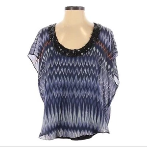 Velvet by Graham & Spencer Ikat Silk + Sequins Sheer Lined Chevron Blouse S - Picture 1 of 8