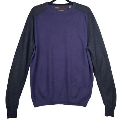 Vtg 90s Perry Ellis Crewneck Sweater Merino Wool Blend Purple Gray Raglan Y2K L - Image 1 of 4