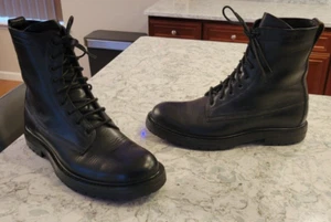 Men's Burberry Black Leather Boots Lace Up Combat 44.5 UK 10.5 US 11.5 RARE! - Picture 1 of 14