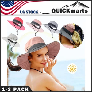 Mujeres Cola de caballo Verano Sombrero de sol Protección UV Alama ancha Playa Safari Gorra de pesca - Imagen 1 de 43