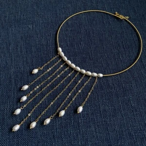 Festoon Necklace Freshwater Cultured White Pearl Choker Necklace Women Jewelry - Picture 1 of 7