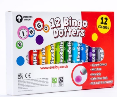 12 Coloured Bingo Dabbers Felt Dot Markers Mixed Pens Ticket Dobbers Non Drip - Image 1 of 4