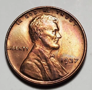 1937 P LINCOLN WHEAT PENNY UNC NATURAL TONING #C6711 - Picture 1 of 4