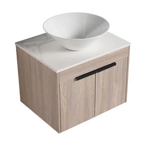 Gabinete de tocador de baño montado en pared de madera contrachapada de 24 pulgadas con fregadero de un solo recipiente EE. UU. - Imagen 1 de 9