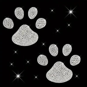 Pair of Crystal Silver Rhinestone Paw Print Sticker Car Laptop Wall Bling decors - Picture 1 of 6