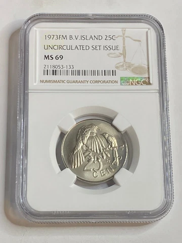 1973 FM BRITISH VIRGIN ISLANDS 25 CENTS UNC NGC MS 69 ONLY 1 GRADED HIGHER Cover