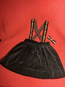 vtg girls Black Velvet skirt w/floral straps looks Swiss /German style pinafore - Picture 1 of 5