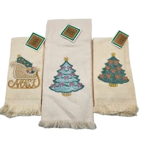 Vintage Frottee Velours bestickt Gäste Handtuch Set Weihnachten 3 Stück #5 - Bild 1 von 7