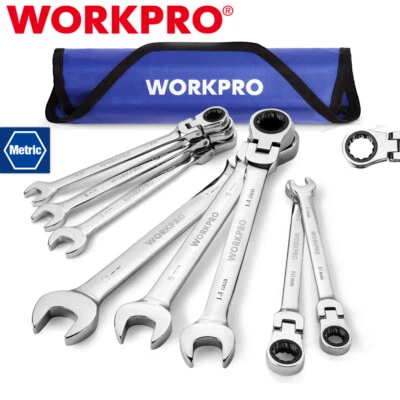 WORKPRO 8PIECE Flex-Head Ratcheting Combination Wrench Set Metric 8-17mm w/Pouch - Image 1 of 4