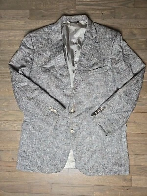 Corbin Vtg Blazer Union Gray Plaid Houndstooth Sz 48 Shade Weave Yarn Sport Coat - Image 1 of 4