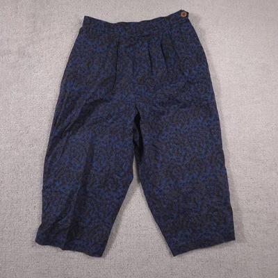 Vintage Patagonia Pants Womens 10 Blue Leaf Print Pleated Cropped Cotton 90s - Image 1 of 4