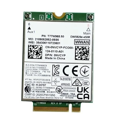 T77W968.50 DW5829e-ESIM M.2 4G Modem Module Cat9 450Mbps TDD-LTE 4G Module1263 - Image 1 of 4