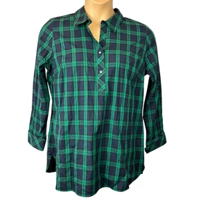 TALBOTS Non-Iron Tartan Plaid Shirt Pop Over Size 12 Diamente Buttons Tunic NWT - Picture 1 of 6