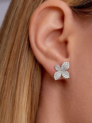 Impresionante pendiente de diamante simulado de corte redondo de 2 quilates enchapado en oro blanco de 14 k Foto 1 de 4