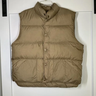 LL Bean Men's Vintage 90s Goose Down Filled Nylon Snap Puffer Vest Large Beige - Image 1 of 4