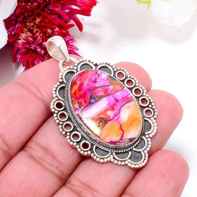 Colgante Bali de plata de ley 925 turquesa dalia rosa cobre 1,76" sku49 Foto 1 de 4