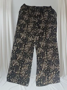 Maurices Wide Leg High Rise Pants 20W Long Black W/Tan Floral Design Pockets - Picture 1 of 4