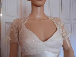 CHAMPAGNE/OYSTER LACE CAP SLEEVED Wedding/evening Shrug Bolero 10 to 24 - Picture 1 of 4