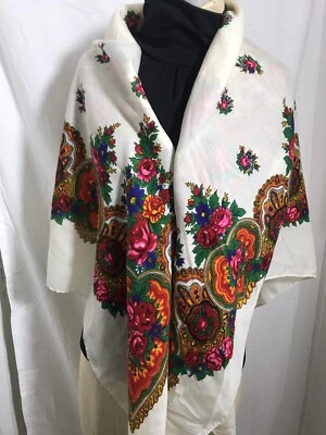 Bufanda Acrílica Vintage Multicolor GRANDE Rosas Col Roja y Rosa 48" Cuadrada Foto 1 de 4