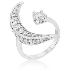Luna .75ct CZ White Gold Rhodium Delicate Ring - Picture 1 of 5