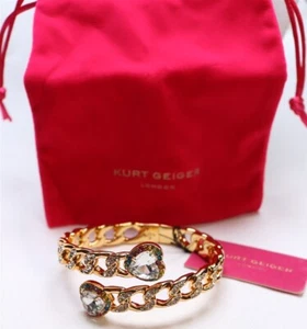 Kurt Geiger London Gold Tone Rainbow Crystal Heart Frozen Chain Bypass Bracelet - Picture 1 of 8