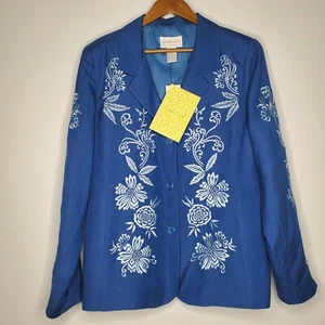 Victor Costa Occasion Womens Embroidered Linen Blend Jacket Size L Art To Wear - Picture 1 of 9