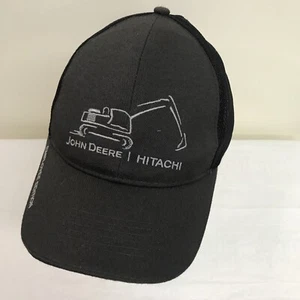 John Deere Hitachi Mesh Back Hat Cap Dream Fit Employee Edition Black Grey - Picture 1 of 8