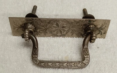 ANTIQUE HEAVY NICKLE PLATE DRAWER, CABINET,  DOOR PULL,BOLT HOLES 2 1/4 IN. C-C - Image 1 of 4