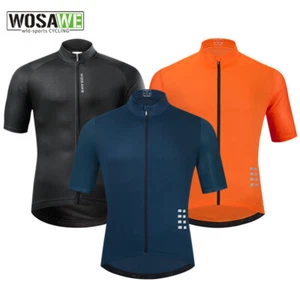 WOSAWE Mens Cycling Jersey Short Sleeve Reflective Full Zip Bicycle Shirt Pocket - Picture 1 of 13