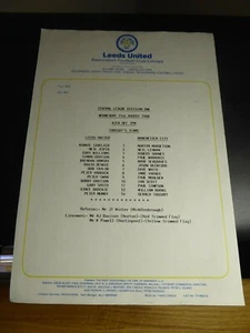 Leeds United Reserves v Manchester City Reserves 31/08/88 Singlesheet MINT - Picture 1 of 1