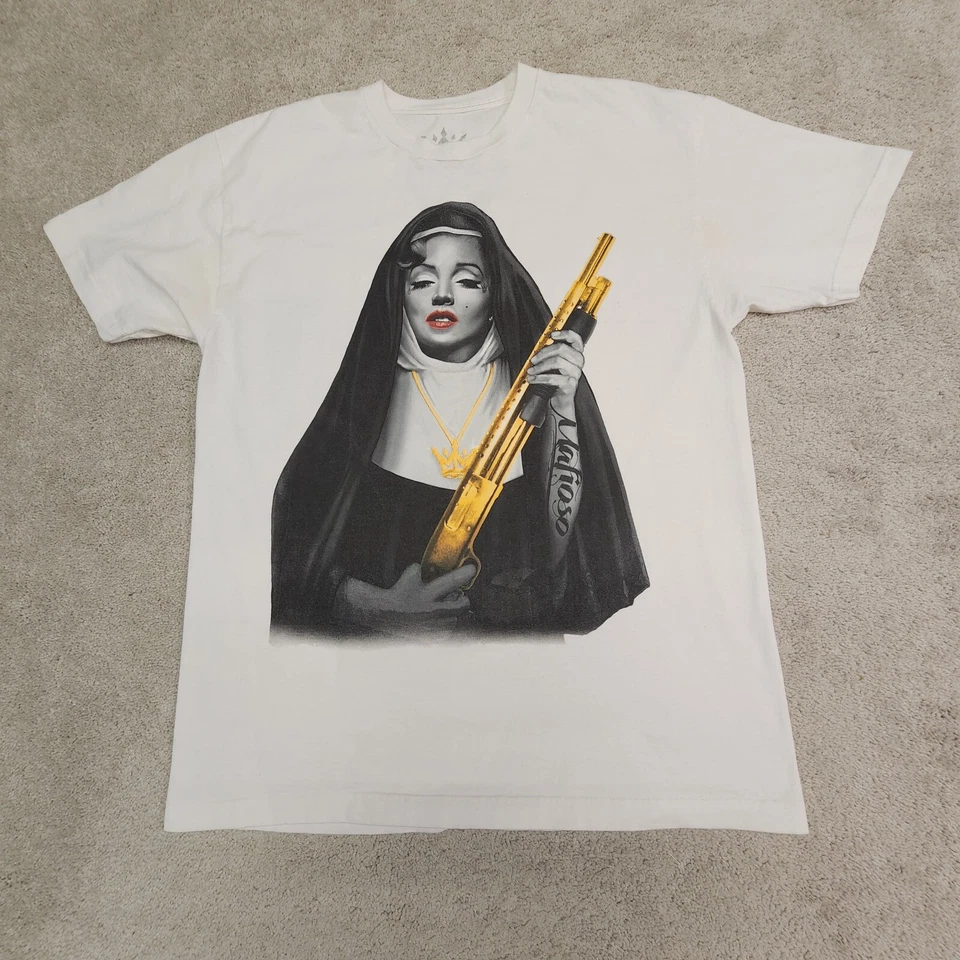 Camiseta Mafioso Hermana Monroe DORADA Blanca Para Hombre Pistolas Munición Tatuaje Ropa XL Foto 1 de 4
