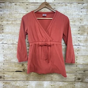 Motherhood Maternity Orange V-Neck Long Sleeve Shirt Rear Tie Size S Small - Picture 1 of 13