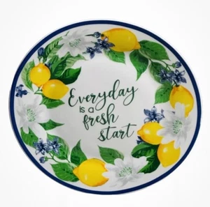 Royal Norfolk Lemon Floral Dinner Plate W/Blue Rim 7.5”-Every Day Is A New Start - Picture 1 of 4