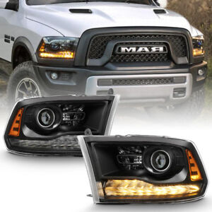 Black 2013-2018 Dodge Ram 1500 2500 3500 LED DRL Projector Headlights Headlamps
