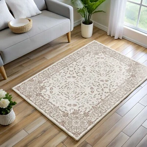 Boho Floral Area Rug, Muted Turkish, Neutral Oushak, Pastel Beige Cream, Modern - Picture 1 of 10