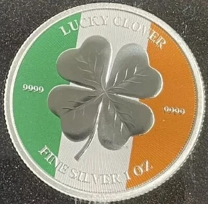 2023 1 Oz .999 Silver NUIE Colorized Irish Flag 4 Leaf Clover Luck Silver Coin! - Picture 1 of 6