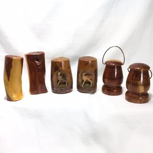 3 Sets Holz Salz Pfefferstreuer Maispalast Hirsch Baumstumpf NIE BENUTZT Holz - Bild 1 von 9