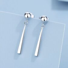Pure Platinum 950 Stud Women Bead Long Stick Geometry Dangle Earrings 3-3.2g 