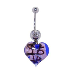 Steel Curved Barbell w/Pyrex Heart Dangle Bluew/Purple Belly Ring