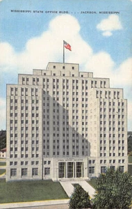 Postal MS: Edificio de oficinas del estado de Mississippi, Jackson, lino vintage años 40 - Imagen 1 de 2