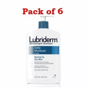 Lubriderm Daily Moisture Lotion 24HR Moisturize Normal Dry Skin 16oz Pack of 6 - Picture 1 of 4