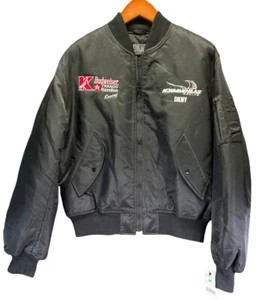 DKNY NewManhaas Racing Colab Bomber Puffer Quilted Jacket Black Satin Sz XL NWT - Picture 1 of 6
