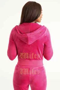 Juicy Couture Free Love rosa "Wifey" großer Glitzer Velours Hoodie Damen Medium neu mit Etikett - Bild 1 von 4