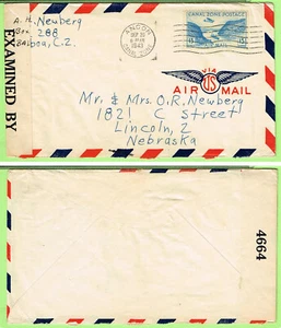 Kanalzone #C10 20. September 1943 Ancon CZ nach Lincoln NE, zensiert - Bild 1 von 1