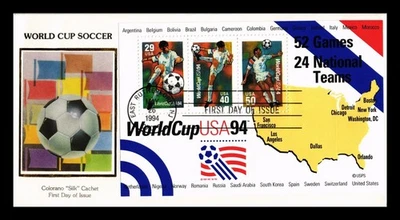 Dr Jim Stamps US World Cup Soccer 1994 Souvenir Sheet Colorano Silk FDC - Image 1 of 2