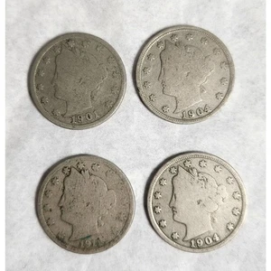 USA Liberty Head V Five Cent Coin Lot Of 4 1901, 1904 X 2, 1911 - Bild 1 von 7