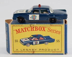Matchbox RW 55B Ford Fairlane Police Car blau rare 1. Farbe dunkelblau in Box - Bild 1 von 12